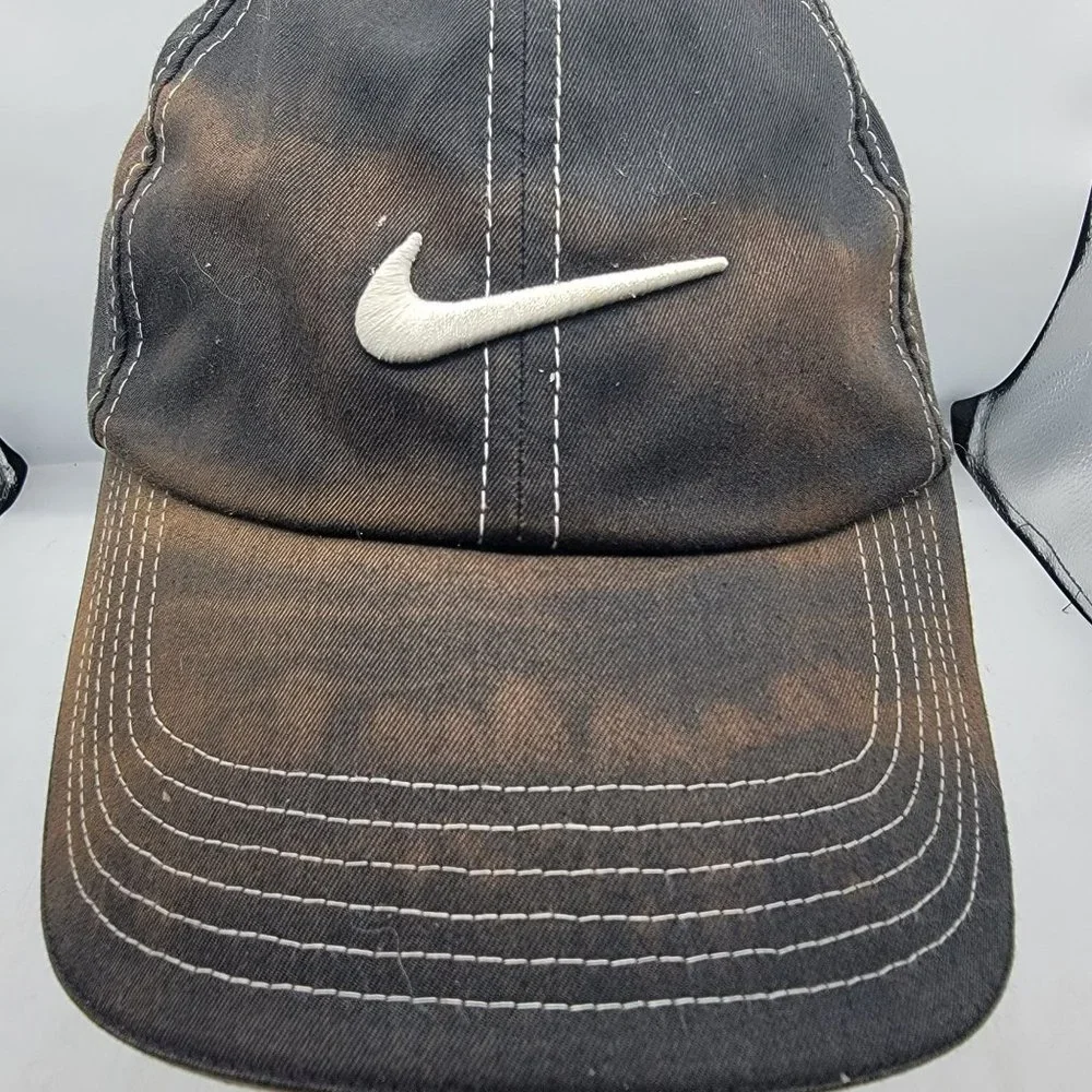 Nike Golf Hat Cap Distressed Black White Embroidered Adult Golfer Golfing